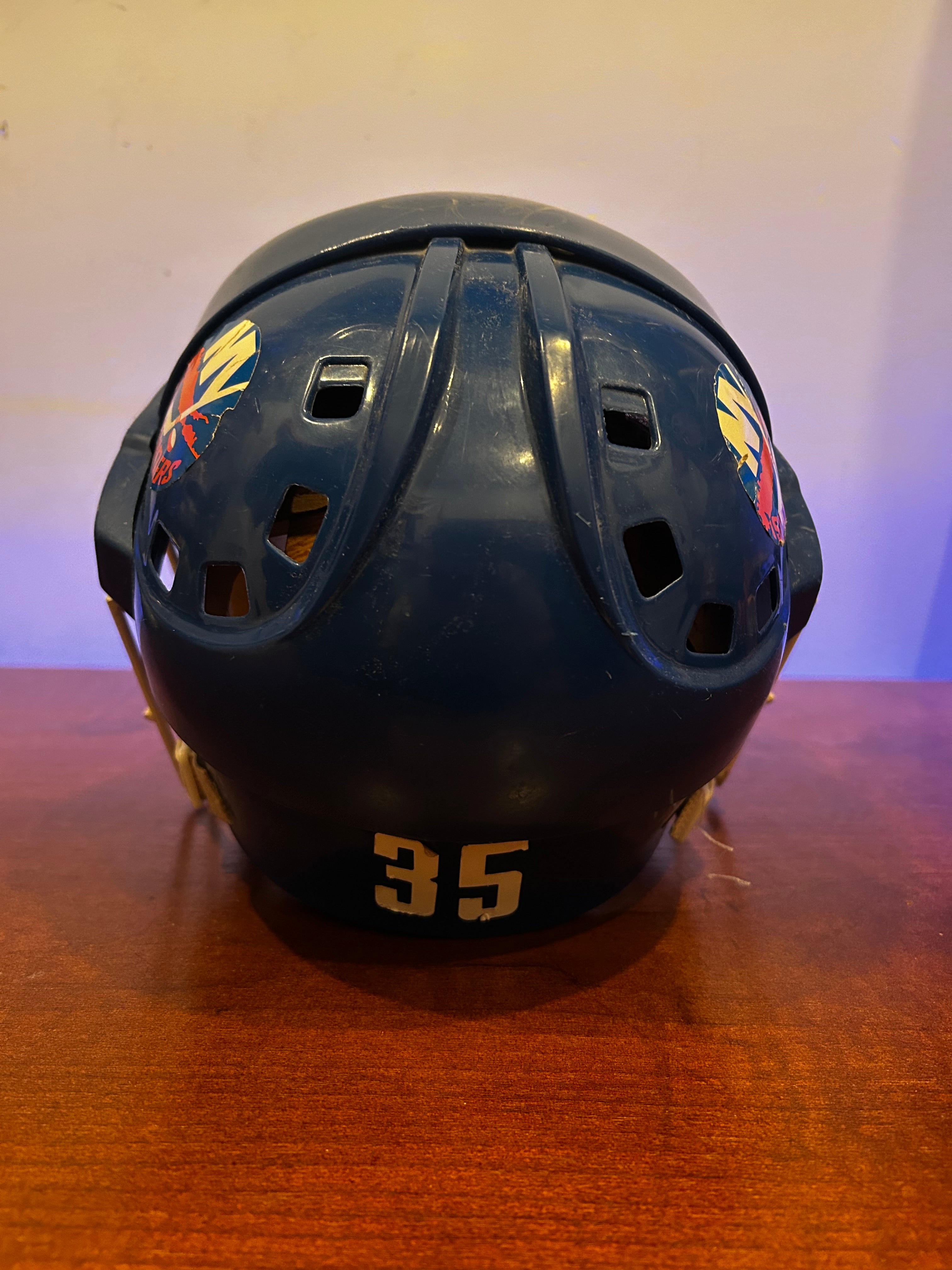 Glenn Healy game worn helmet authenticated and signed by the man and himself.