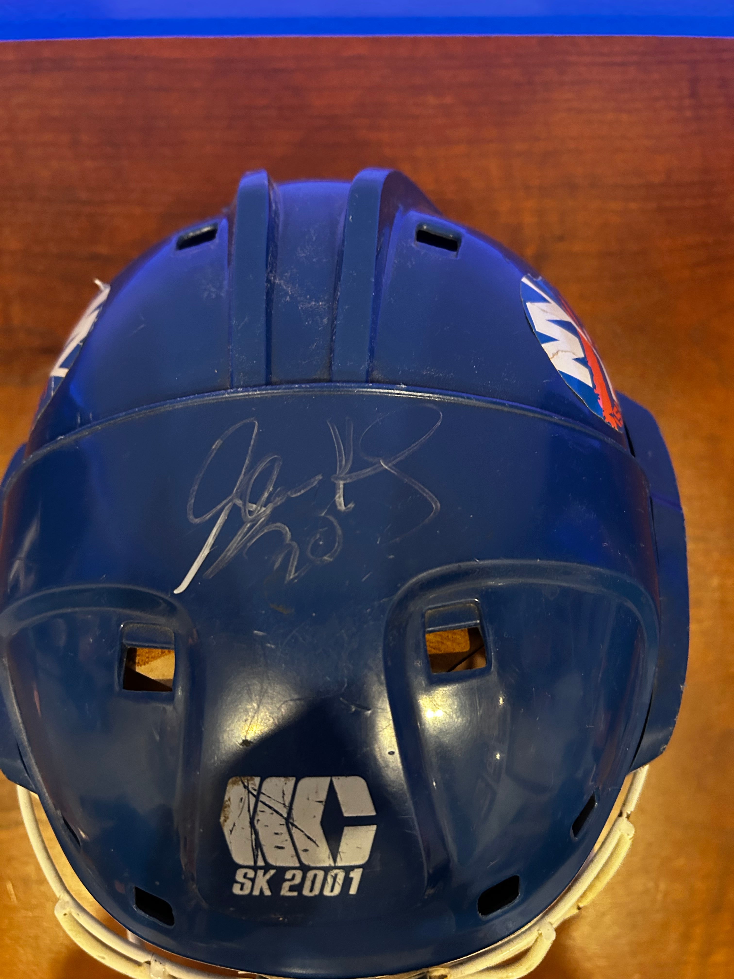 Glenn Healy game worn helmet authenticated and signed by the man and himself.