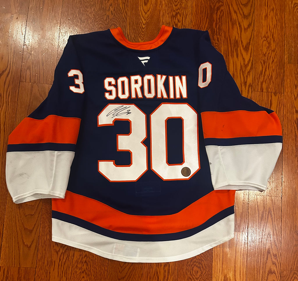 Ilya Sorokin game worn home jersey with LOA, signed and Photo matched📸