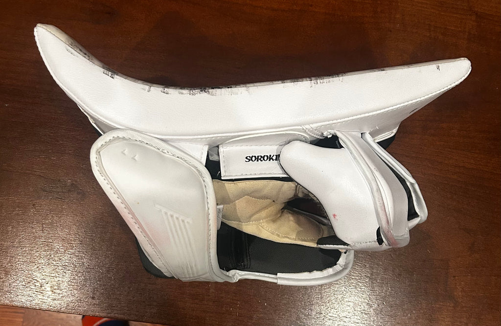 Sorokin game worn blocker with loa